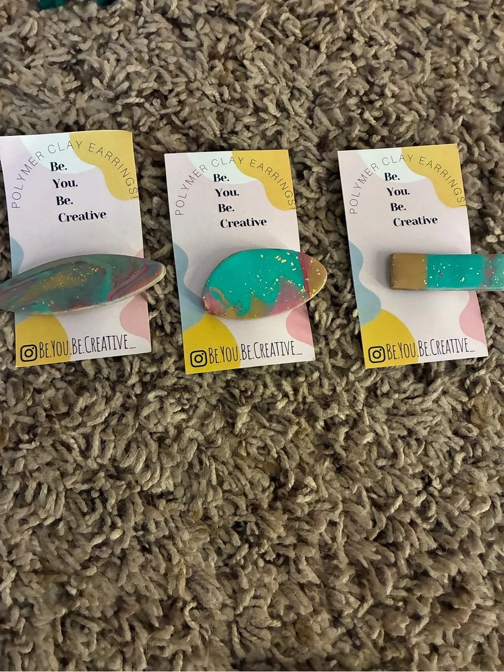 Teal & Gold Handmade Polymer Clay Hair Clips